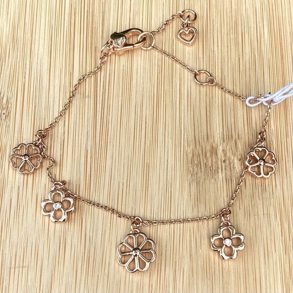 NWT New Kate Spade New York Rose Gold Pavé Crystal Flower Charm Bracelet Spring - Picture 5 of 6